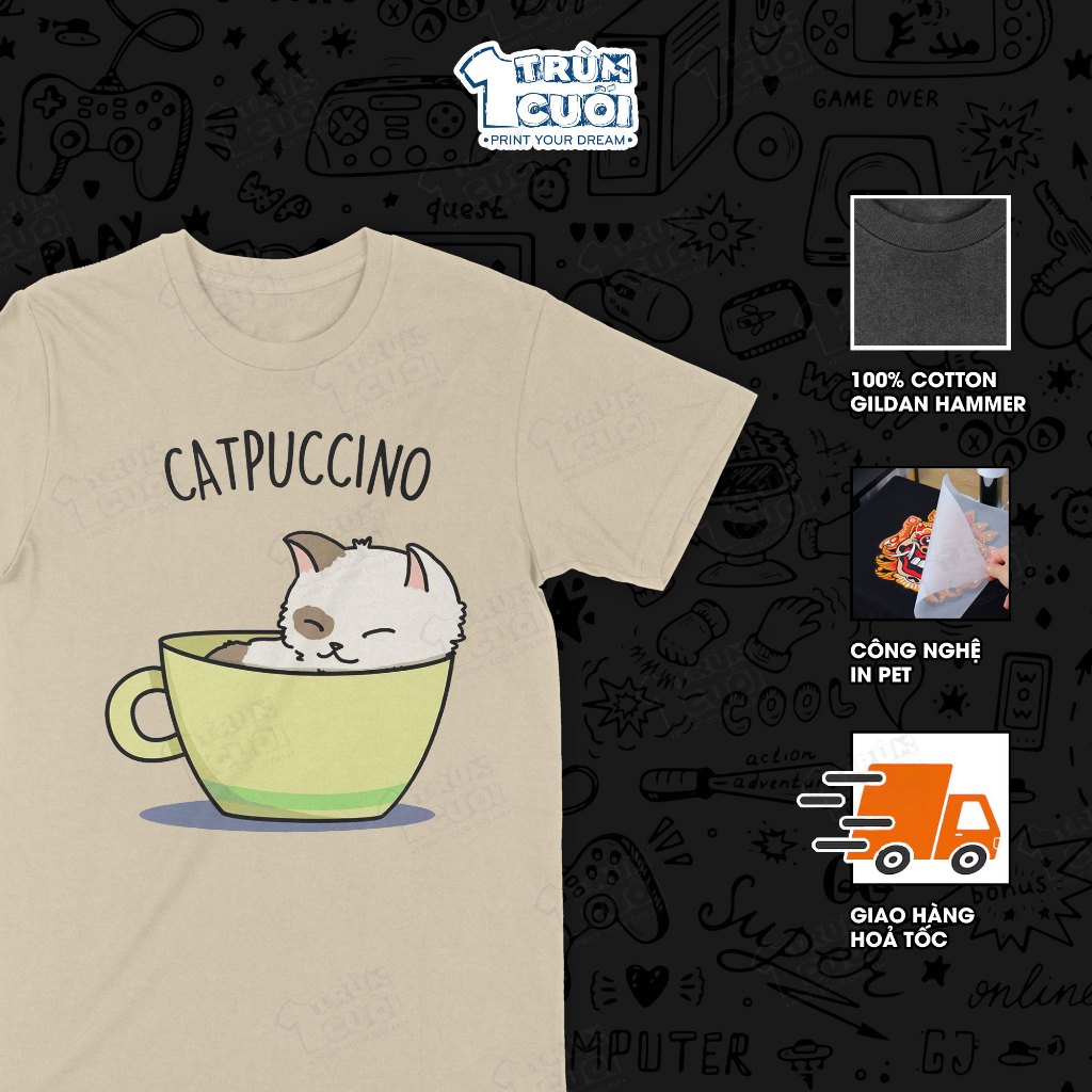 เสื้อยืด Catpuccino, Final Boss Meme, Unisex 100% Cotton 4 สีสําหรับผู้ชายและผู้หญิง 0532