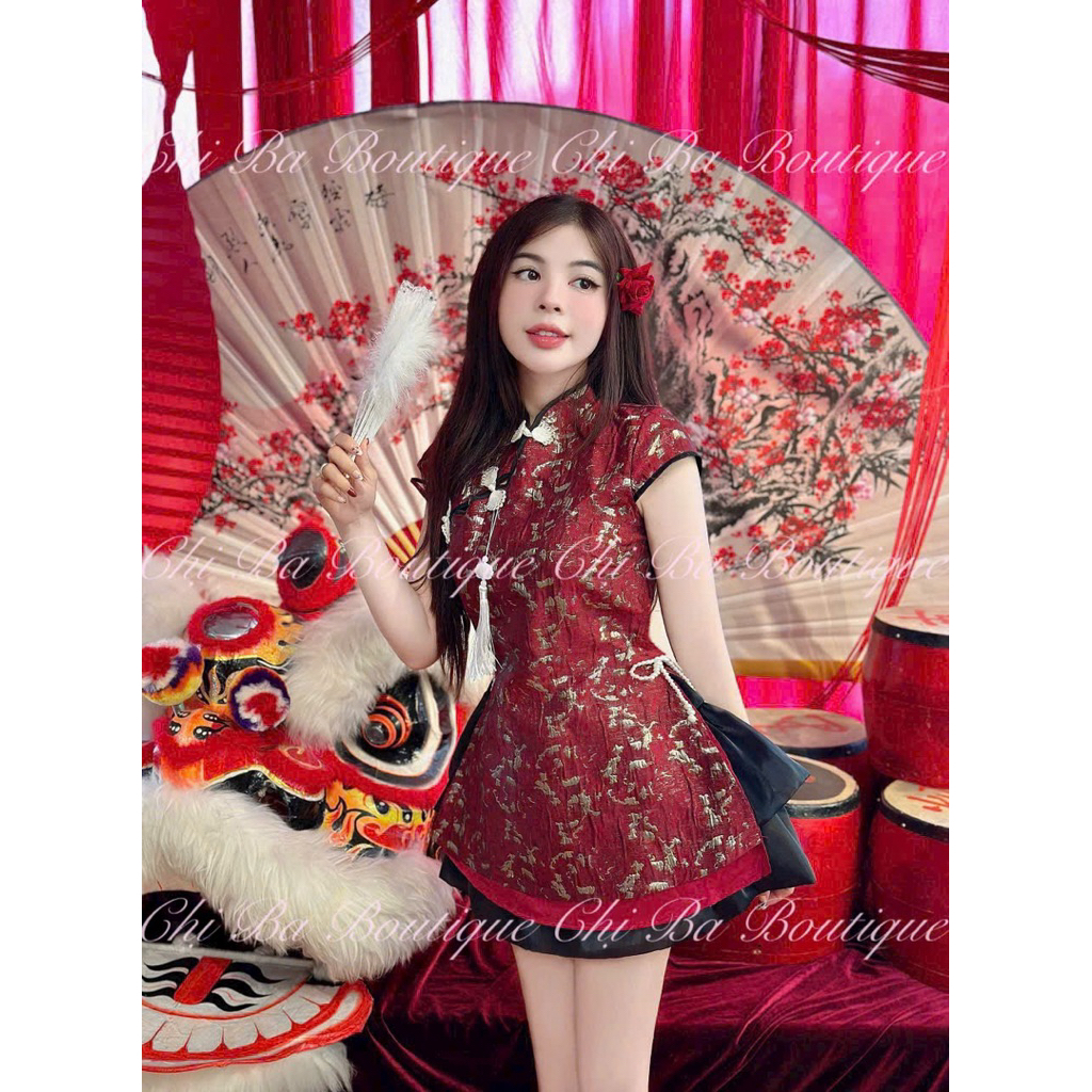 เสื้อเชิ้ตผ้าคอปก Peplum เซตผ่าพู่+บานดํา cv