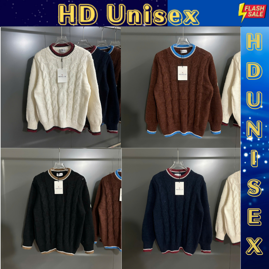 MCL เสื้อกันหนาวผู้ชายและผู้หญิงเชือกทอคอกลมซุปเปอร์อบอุ่นแขนและคอปกลายทางสีโลโก้แขนคุณภาพสูง