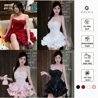 Váy Corset Đính Nơ Mini GOCHIC, Váy Tiểu Thư Chất Tapta Loại 1_5299