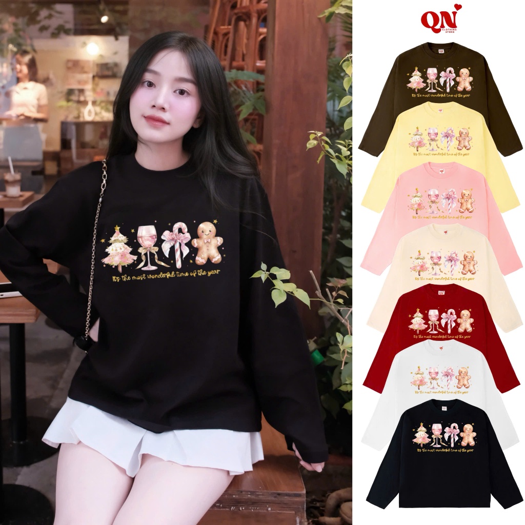 VOUCHER เสื้อยืด Boxy แขนยาว Gingerbread ผ้าคอตตอนพรีเมี่ยม 2 ทางหนาโปร่ง