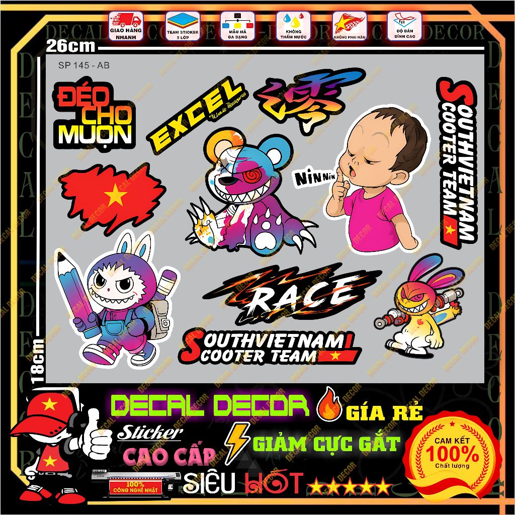 สติ๊กเกอร์รูปลอก SP146 – Kid – Super Naughty Rabbit – หมีสีสันสดใส – ยืม – มอเตอร์ไซค์ / หมวกกันน็อค