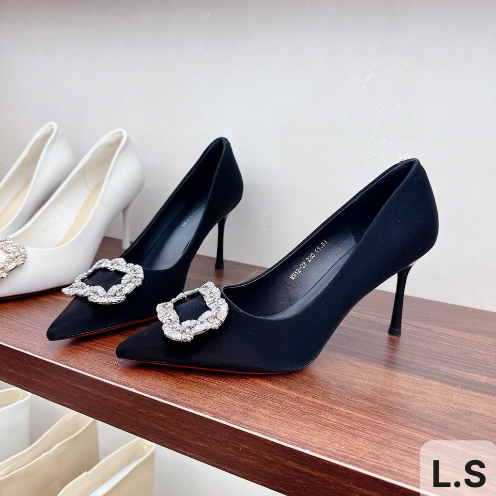 1028 Qbeyral 7P LunaClassy Square Stone Pointed Toe รองเท้า Qccc LS542FS