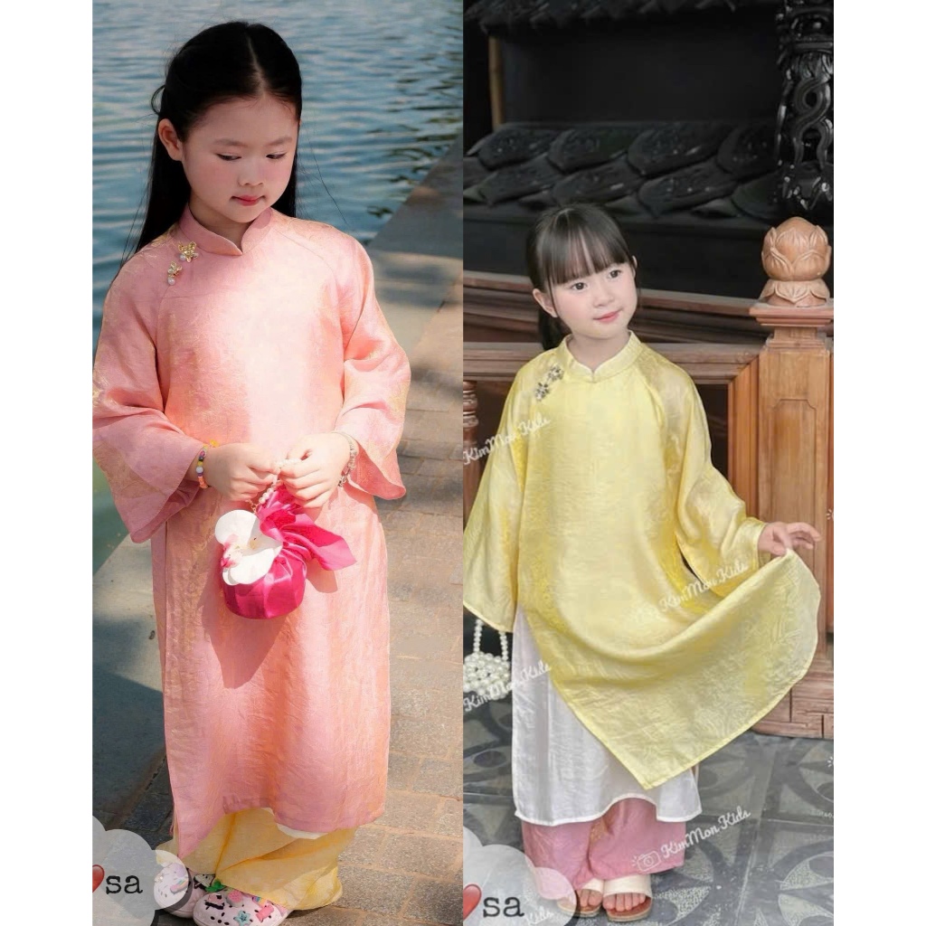 (อายุ 1-6 ปี) เด็กผู้หญิง Modern Ao Dai - SUPER BEAUTIFUL 2-LAYER Ao Dai SET สําหรับ CHILDREN 1-6 ปี OLD