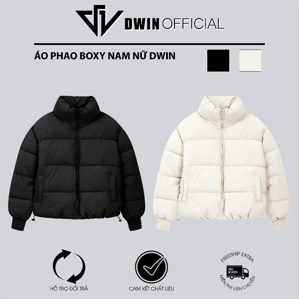DWIN เสื้อแจ็คเก็ตทรงกล่องสําหรับผู้ชายและผู้หญิงแบรนด์ท้องถิ่นคอปกสูงความยาวกลาง unisex ผ้าฝ้ายหนา 