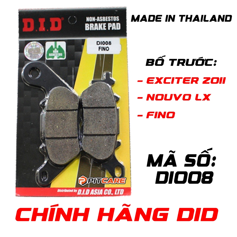 DID ผ้าเบรคหน้า DI008 สําหรับ Exciter 2011 Nouvo LX Fino ของแท้ นําเข้าจากประเทศไทย