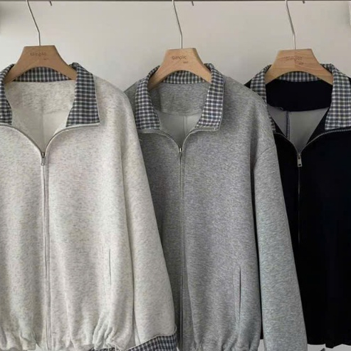 XONXEN SHOP เสื้อแจ็คเก็ตผ้า PCT คอปกลายตารางหมากรุกและเอวรูด รหัส 3261