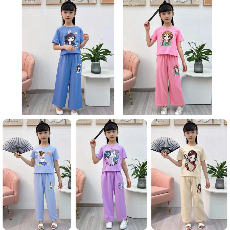 Combo 5 ชุดสําหรับสาวกางเกงขาตรง (CODE B) Cotton Su ทุกขนาด 10-55KG