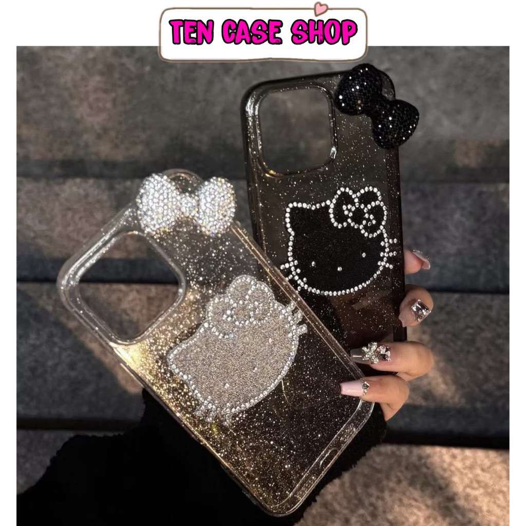 เคสไอโฟนใสพร้อมผ้าหิน bling kitty แวววาว + โบว์คิตตี้หินสําหรับ ip-TENCASESHOP[ 888 ]