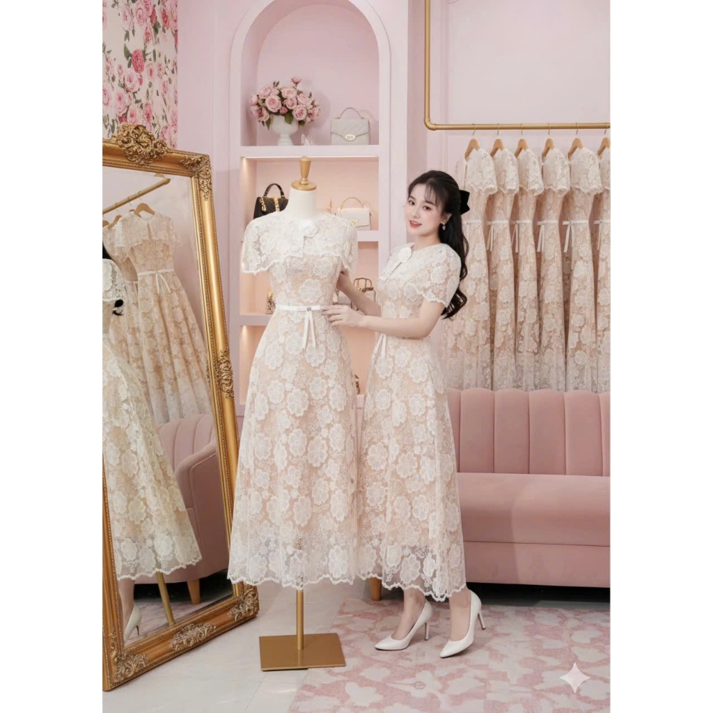 NTV CLOTHINGS ชุดออกงานลูกไม้ยาวพร้อมเข็มกลัดดอกไม้ 002