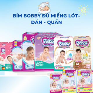 Tã Bỉm Bobby  Mỏng Khô Thoáng  full dán quần miếng lót NB1/NB2 dán NB70/S80/M76/ size quần M96/L88/XL76/XXL70/XXXL...