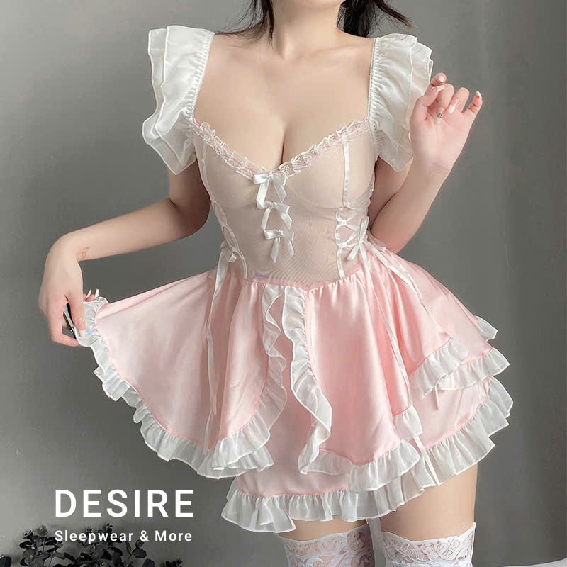 แม่บ้านโลลิต้าเซ็กซี่ ชุดคอสเพลย์ทําจากยางยืดนุ่มคุณภาพสูง DESIRE VN-2591