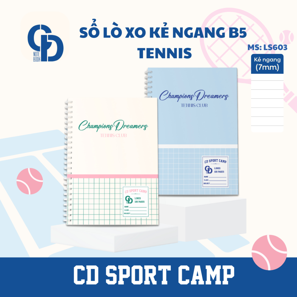 XO Sport Tennis B5 สมุดบันทึกสปริงแนวนอน 120 หน้า - MS: LS603