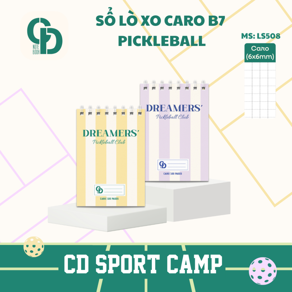 XO Caro Sport Pickleball B7 สมุดสปริง 120 หน้า - MS: LS508