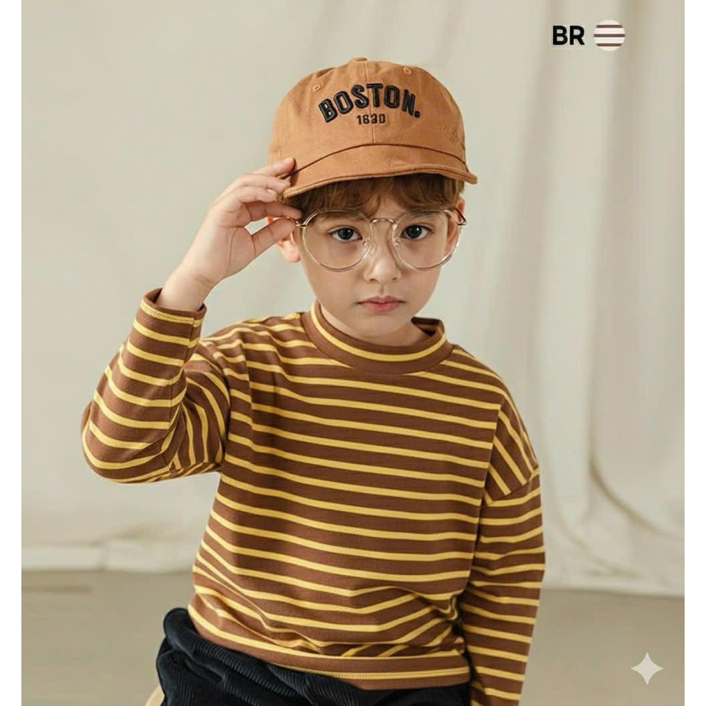 Mu.ji เสื้อระบายความร้อนคอ 3 นิ้ว made in Japan สําหรับเด็กชายและเด็กหญิงลายทาง