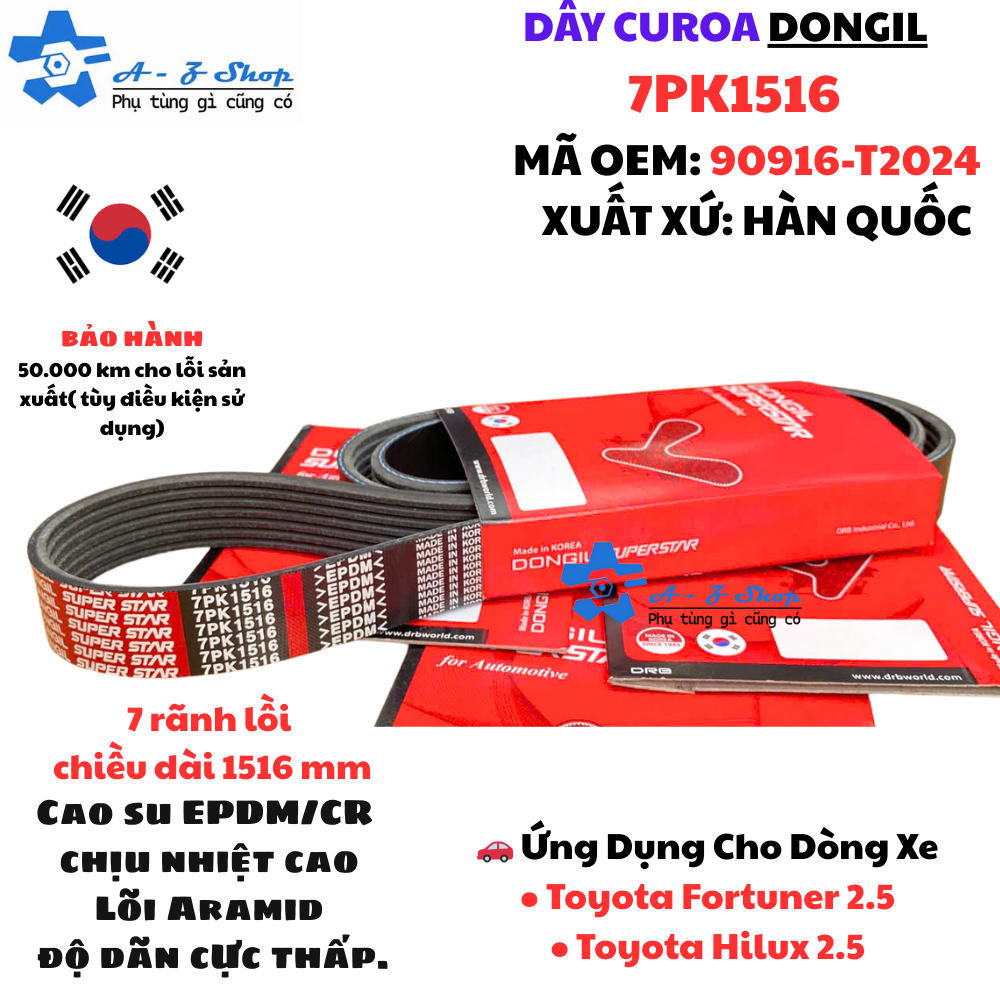 DONGIL TOTAL BELT 7PK1516 OEM CODE: 90916-T2024 – TOYOTA FORTUNER 2.5 / HILUX 2.5