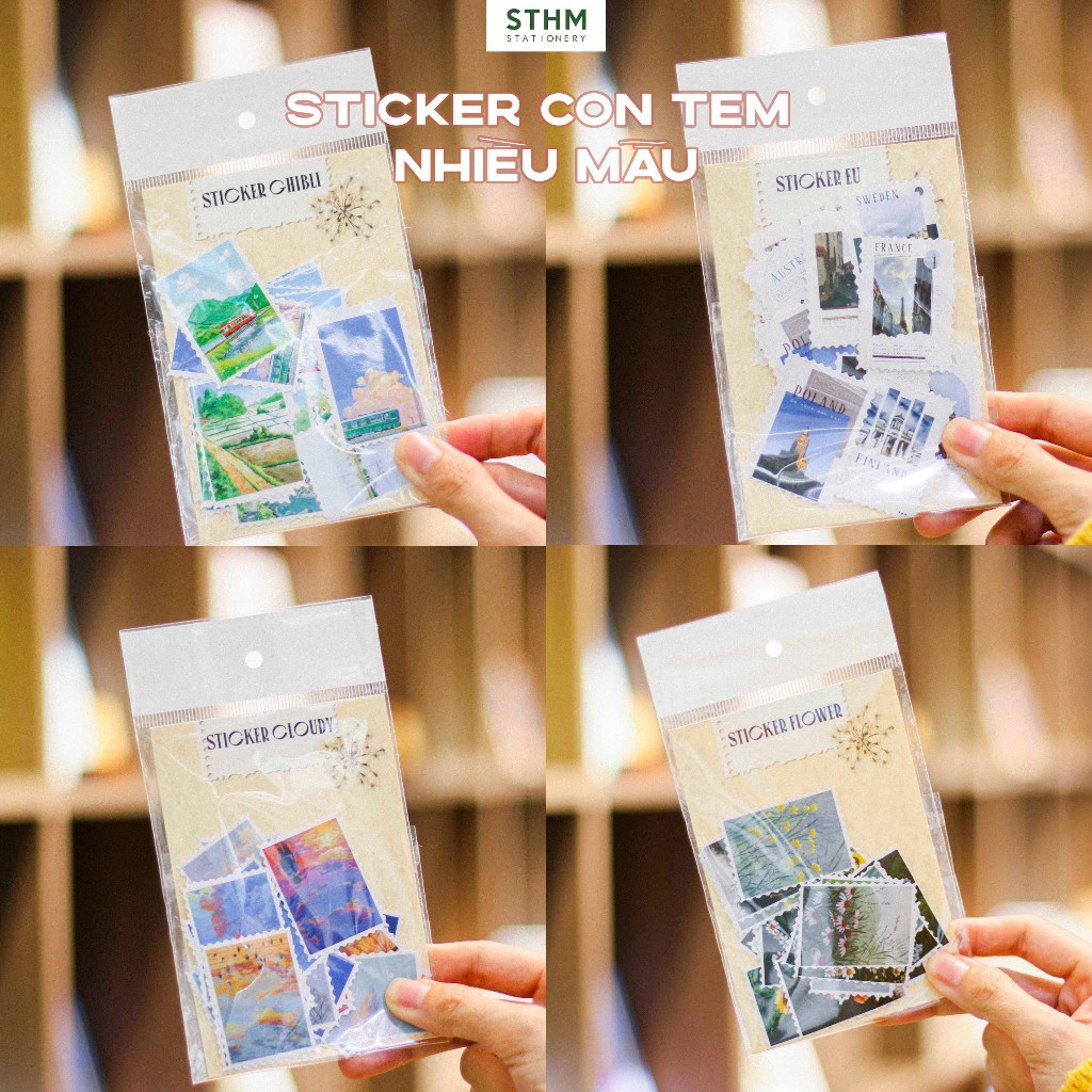 [STHM Stationery] - ชุดสติ๊กเกอร์แสตมป์วินเทจ 24 ชิ้นสําหรับตกแต่งสมุดหลายธีม (Ghibli, Cloudy, Flowe