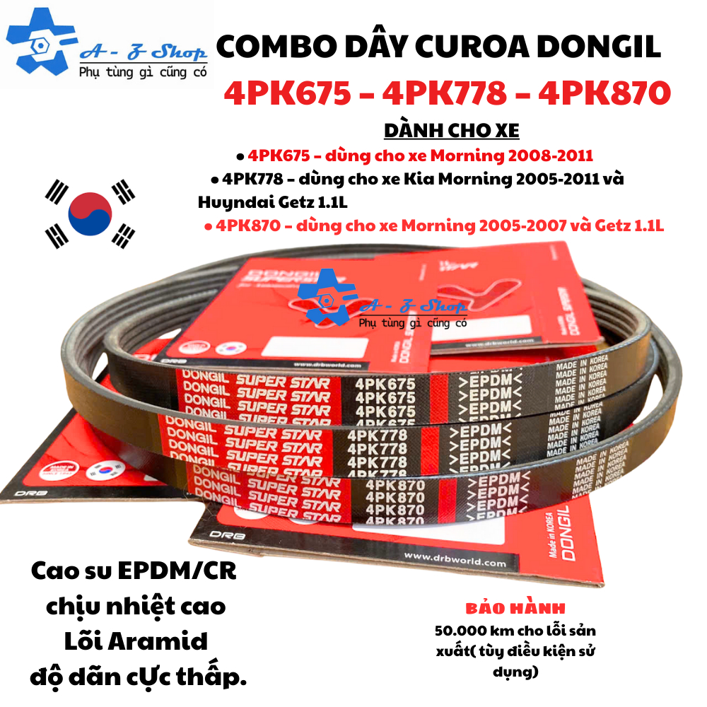 [GENUINE DONGIL] BELT 4PK675 – 4PK778 – 4PK870 สําหรับ Kia Morning / Hyundai Getz 1.1L