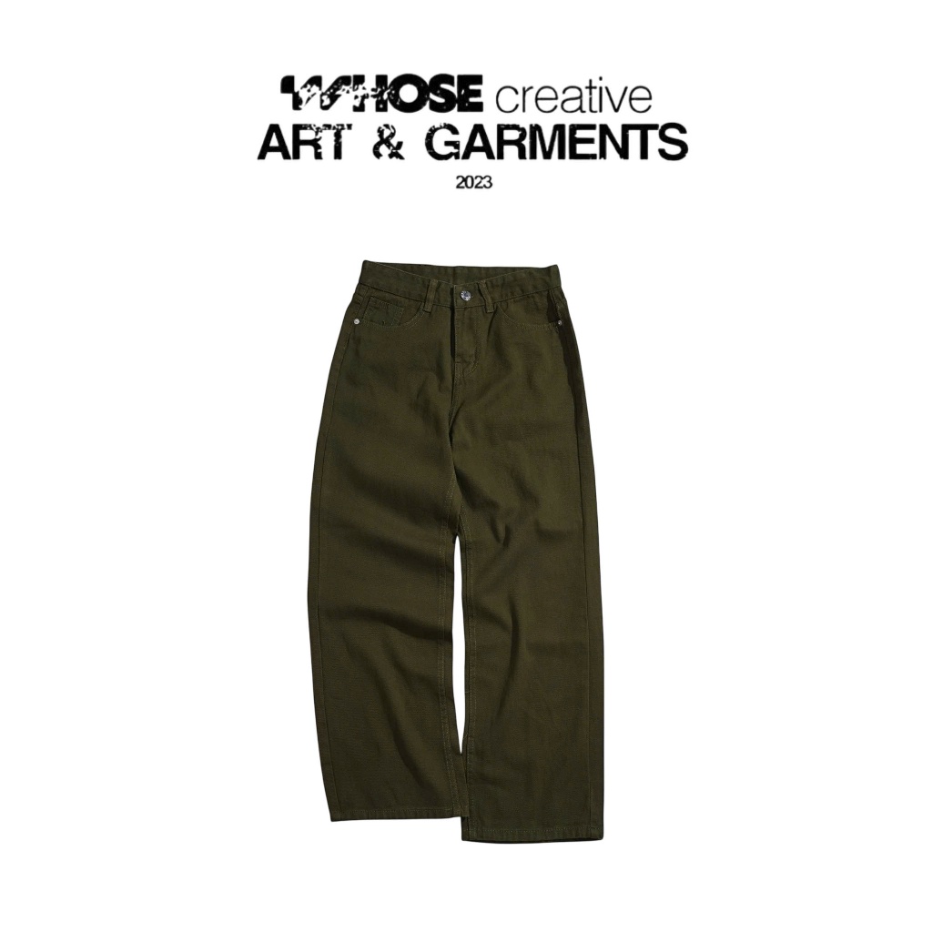 DEEP OLIVE WIDE STRAIGHT JEANS WHOSE - กางเกงยีนส์ขากว้าง STRAIGHT Hoes Studio 514