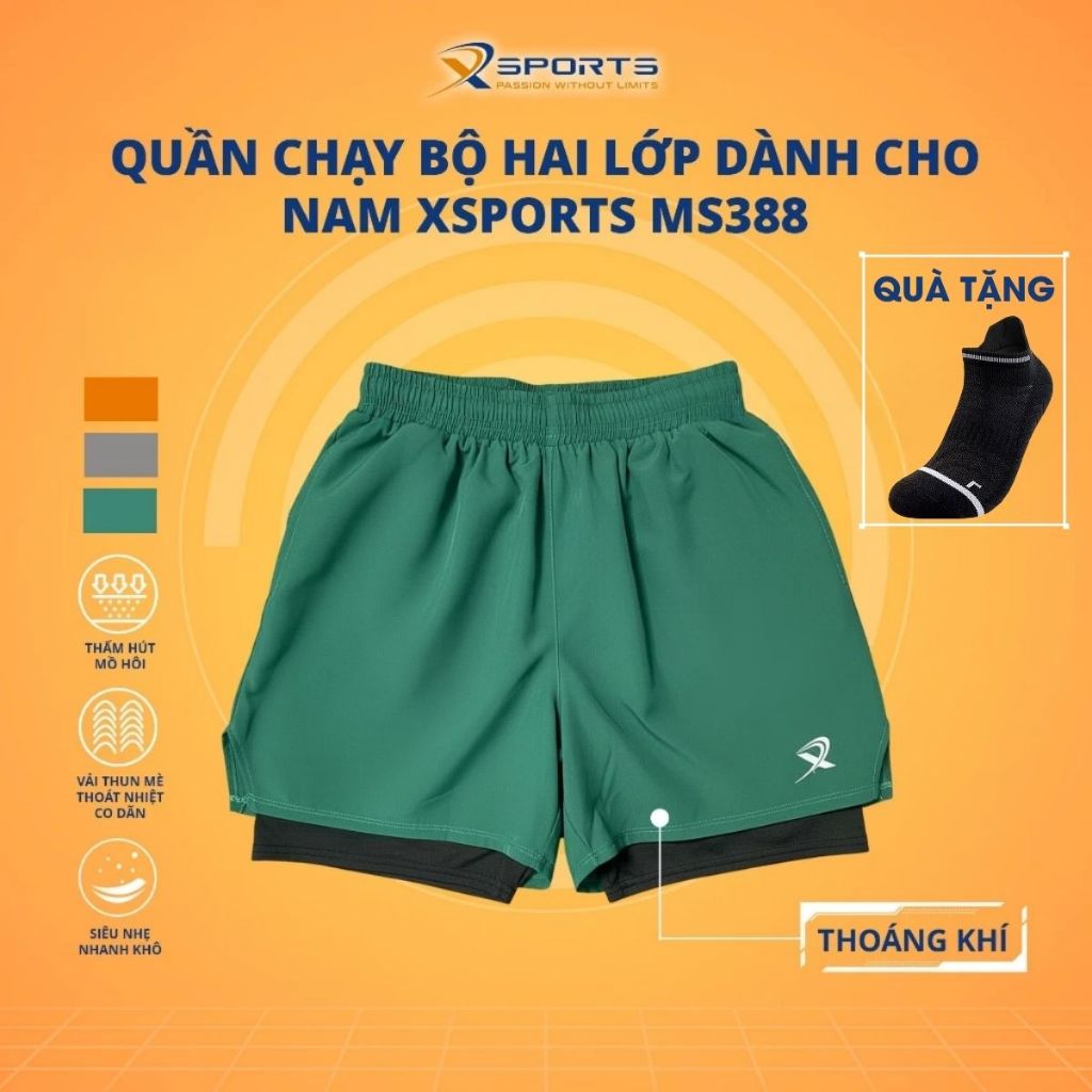 XSPORT กางเกงวิ่งออกกําลังกาย 2 ชั้นสําหรับผู้ชายคุณภาพสูงระบายอากาศ นางสาว388