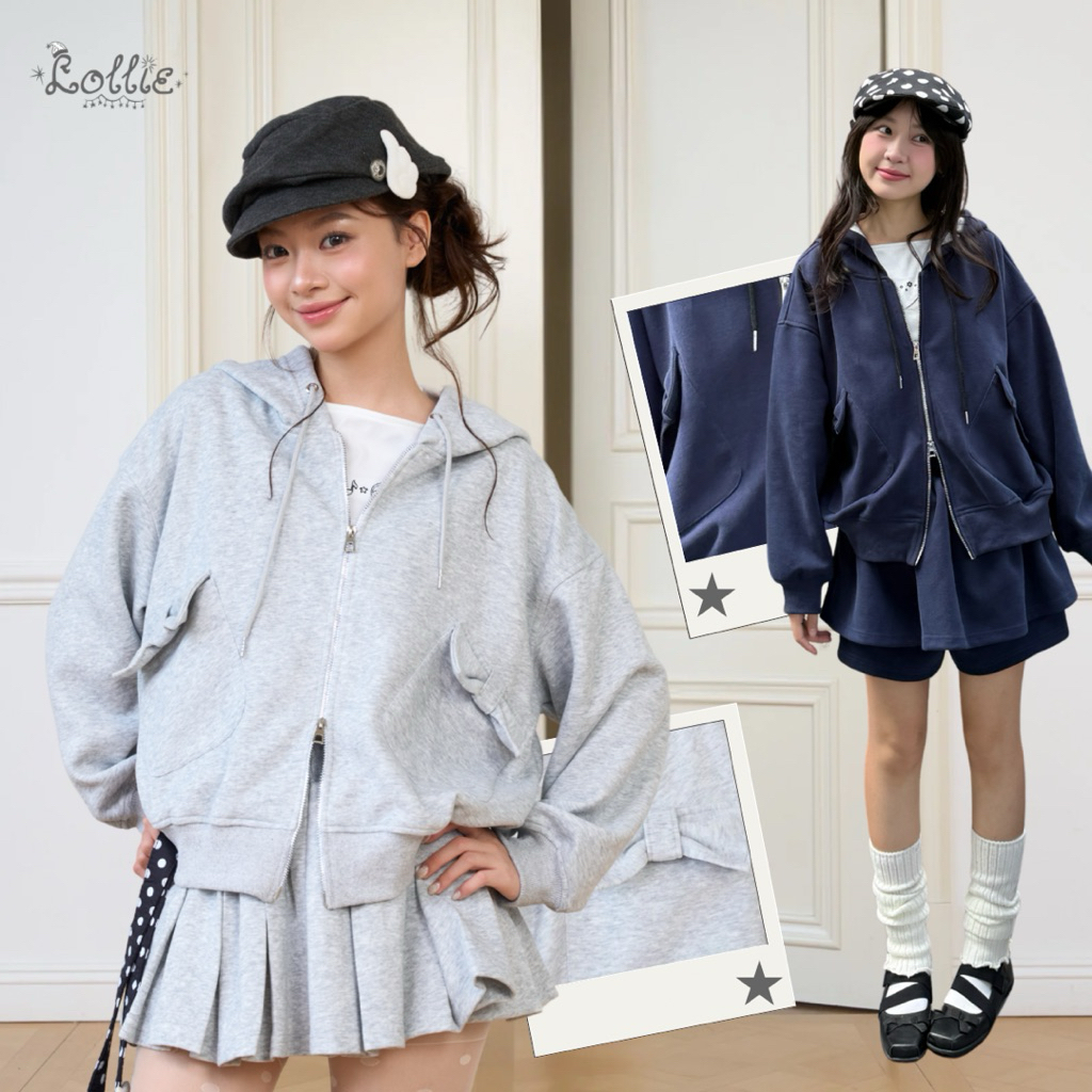 LOLLIE STUDIO - ชุดเสื้อแจ็คเก็ตผ้าสักหลาด/กระโปรงสักหลาดผ่าพร้อมกางเกงป้องกัน - ดีไซน์กระเป๋าโบว์ซิ
