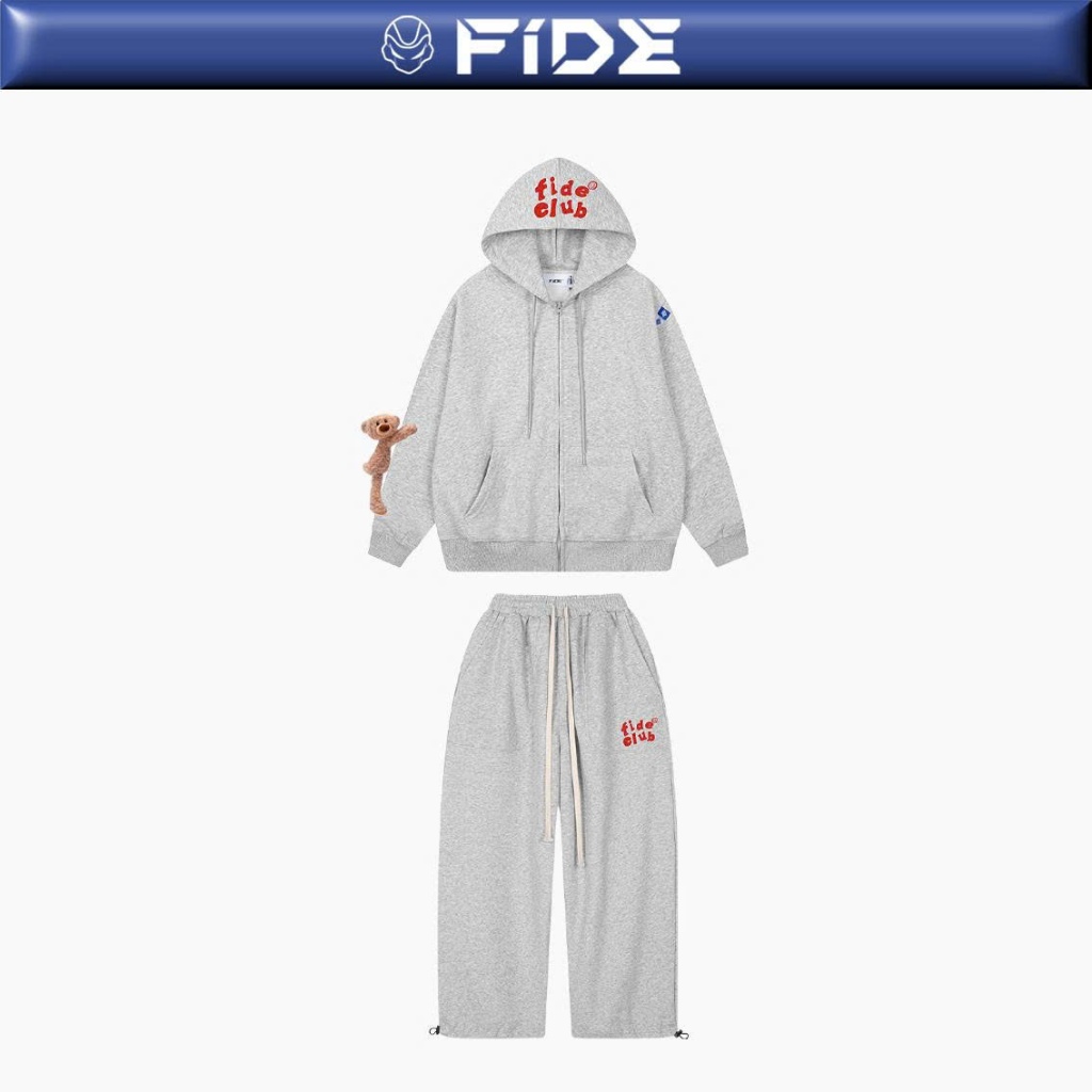 FIDÉ Teedy zip Hoodie Set ทําจาก PC ผ้าคอตตอน ทรงหลวม unisex สําหรับผู้ชายและผู้หญิง กันแดด CBZ06 (ม