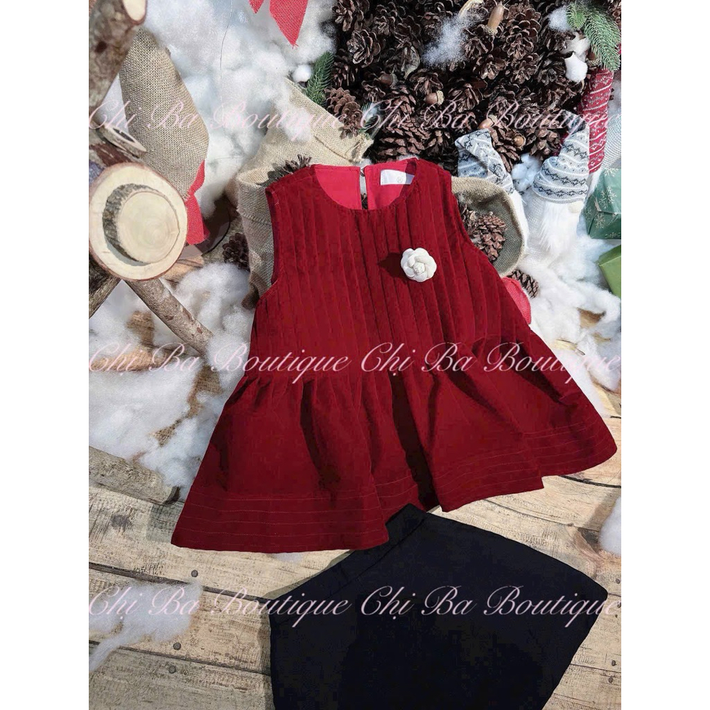 บีบีดี เสื้อพลีทกํามะหยี่สีแดง+สั้น ชุดเซ็ทพร้อมดอกไม้ - รูปที่ 3