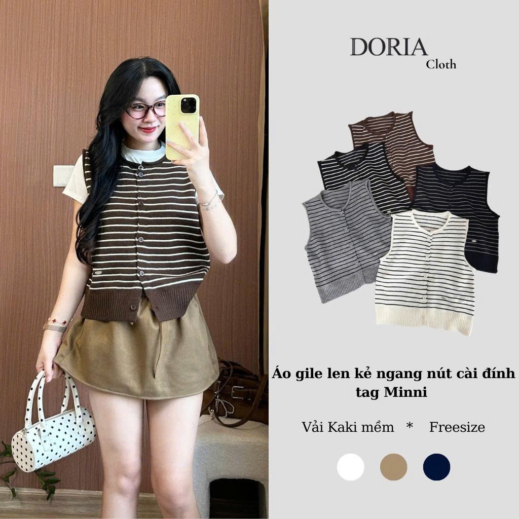 Doria A.Gile666_P3K4 เสื้อสเวตเตอร์กระดุมลายทางแนวนอนขั้นพื้นฐาน