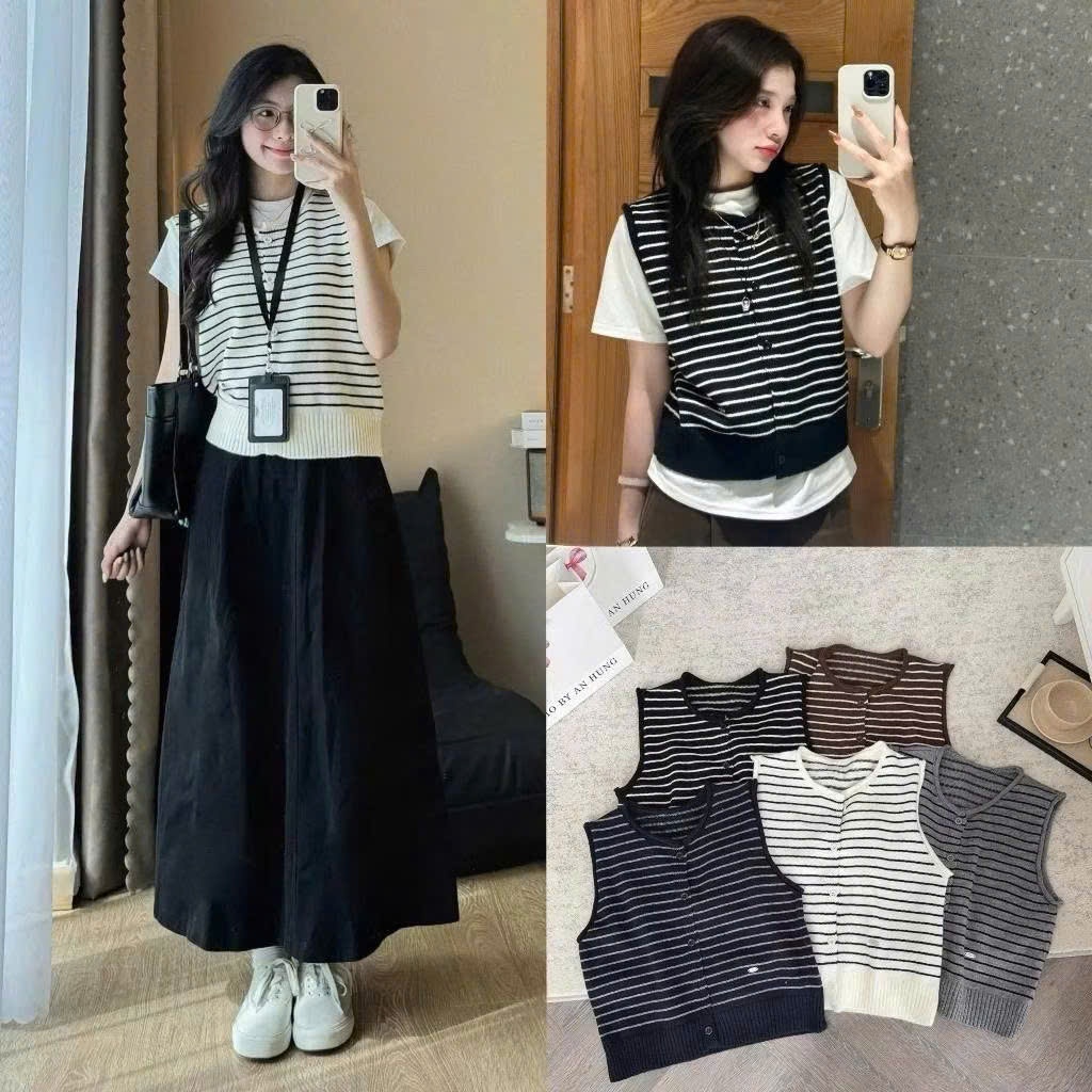 เสื้อสเวตเตอร์กระดุมลายทางแนวนอนขั้นพื้นฐาน 168Fashion A.Gile666_P3K4