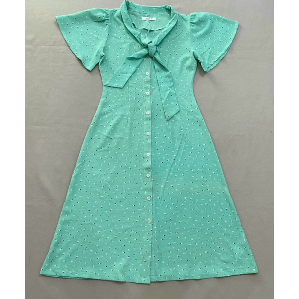 (ง3545) เดรสยาวผ้าชีฟองผูกโบว์ - มีชีวิตชีวา