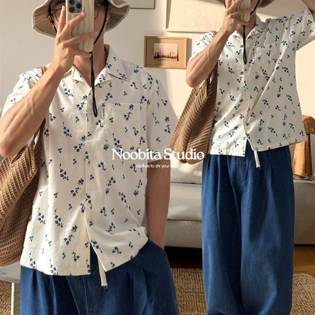 เสื้อเชิ้ตลายดอกไม้แขนสั้นผู้ชายคิวบา 8458