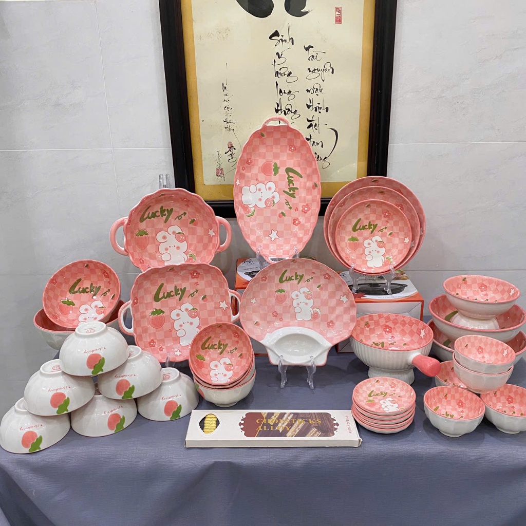 ชุดเซรามิก Lucky Rabbit (Lucky Rabbit) จานแปลก ชาม ถ้วย จานทุกเมนู ทุกขนาด ลายน่ารัก