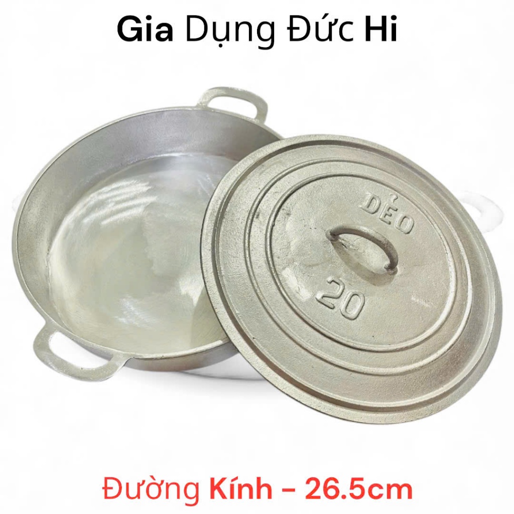 กระทะเหล็กหล่อแข็งพร้อมเส้นผ่านศูนย์กลางด้านล่างเหล็กหล่อแข็ง 26.5 ซม. พร้อมฝาปิดไม่ติดธรรมชาติ - ฟร