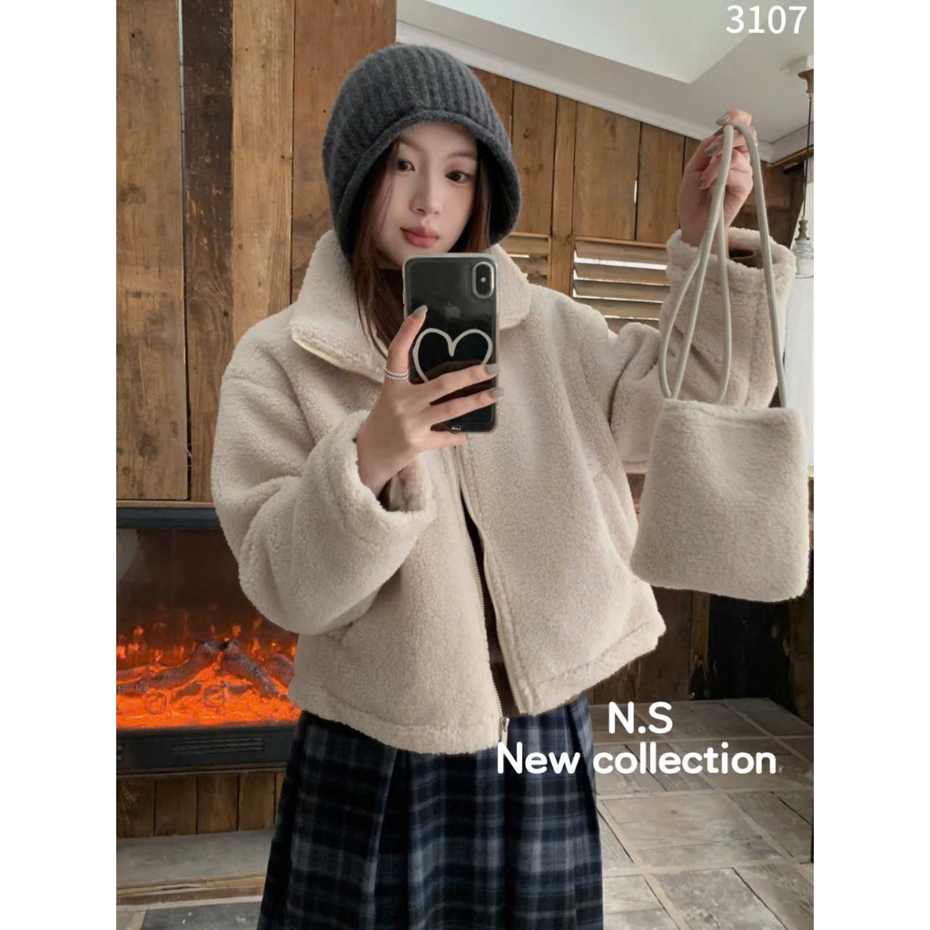 เสื้อคลุมขนเฟอร์พร้อมกระเป๋าสวย 3107