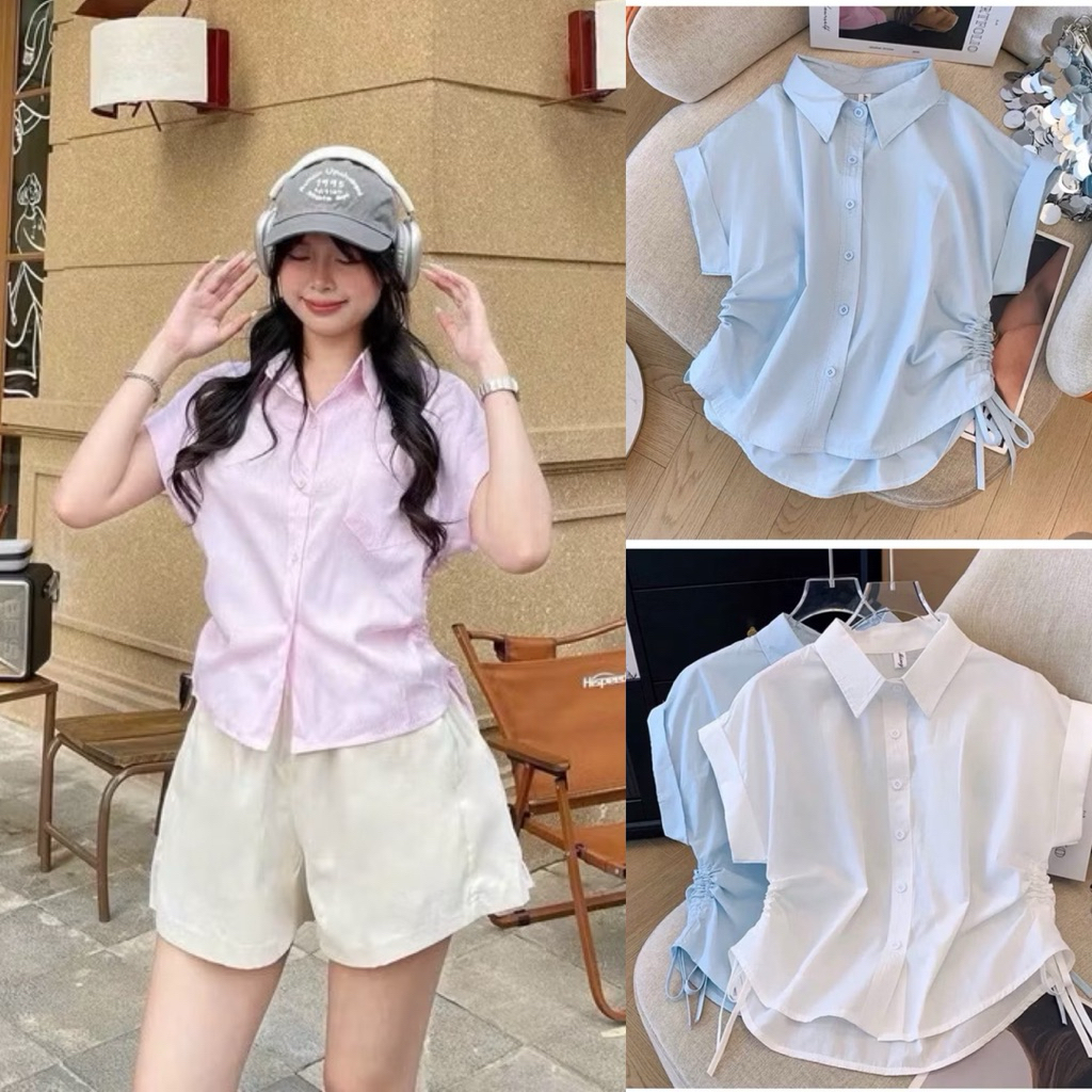 SUPER BEAUTIFUL BLUE PINK WHITE SLEEVED SHIRT BYN BYN STORE SM099
