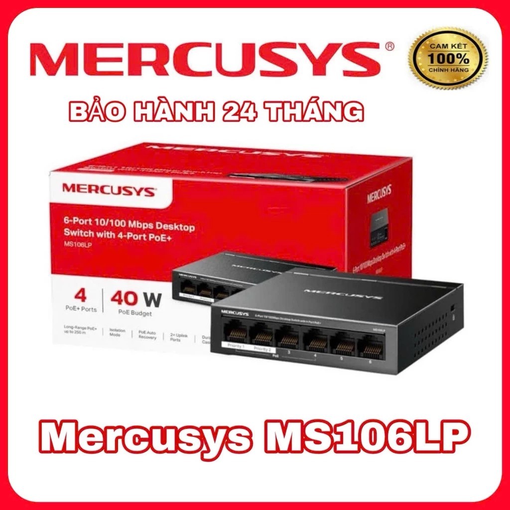Switch Poe Mercusys MS110P MS106LP 6/10 พอร์ต 10/100Mbps พร้อมพอร์ต 4/8 PoE+ - สินค้าของแท้ - 24 เดื