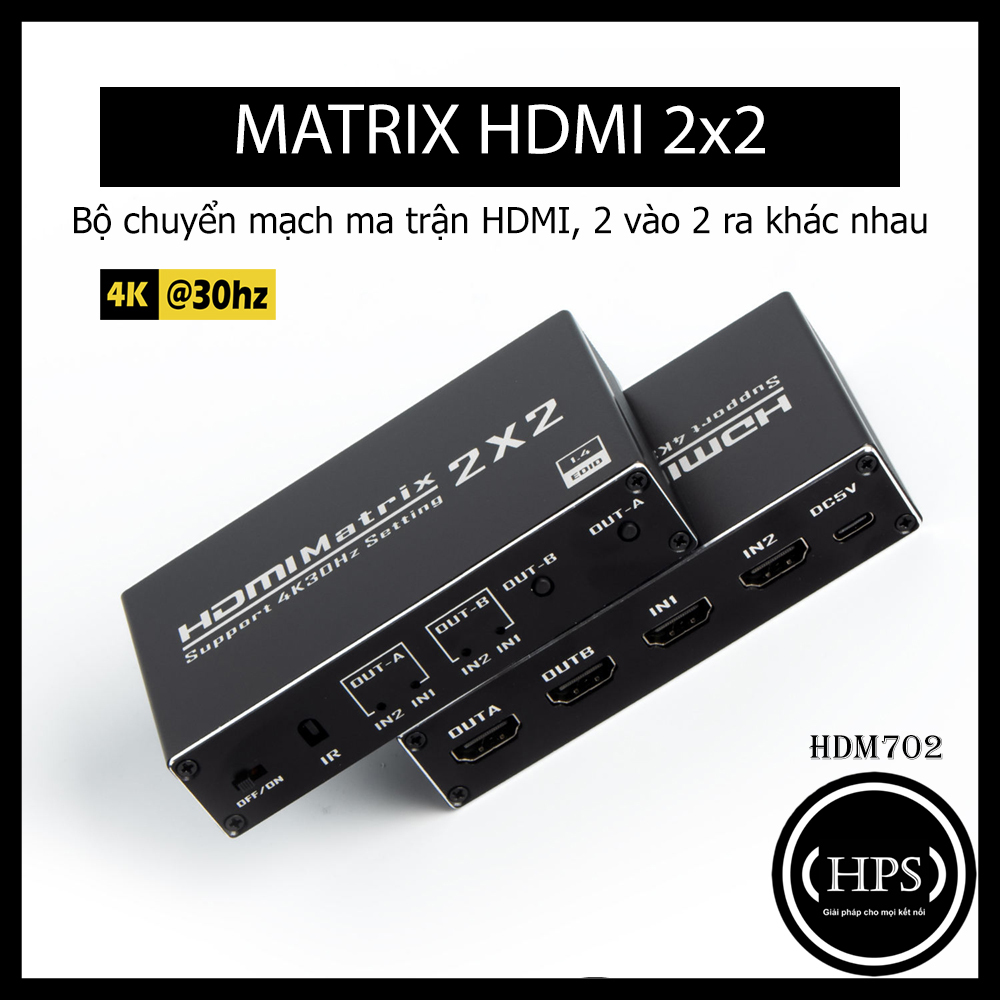 สวิตช์ HDMI Matrix 2x2 รองรับ EDID 1.4, 4k30hz HDMI Matrix สําหรับคอมพิวเตอร์ - HPS HDM702