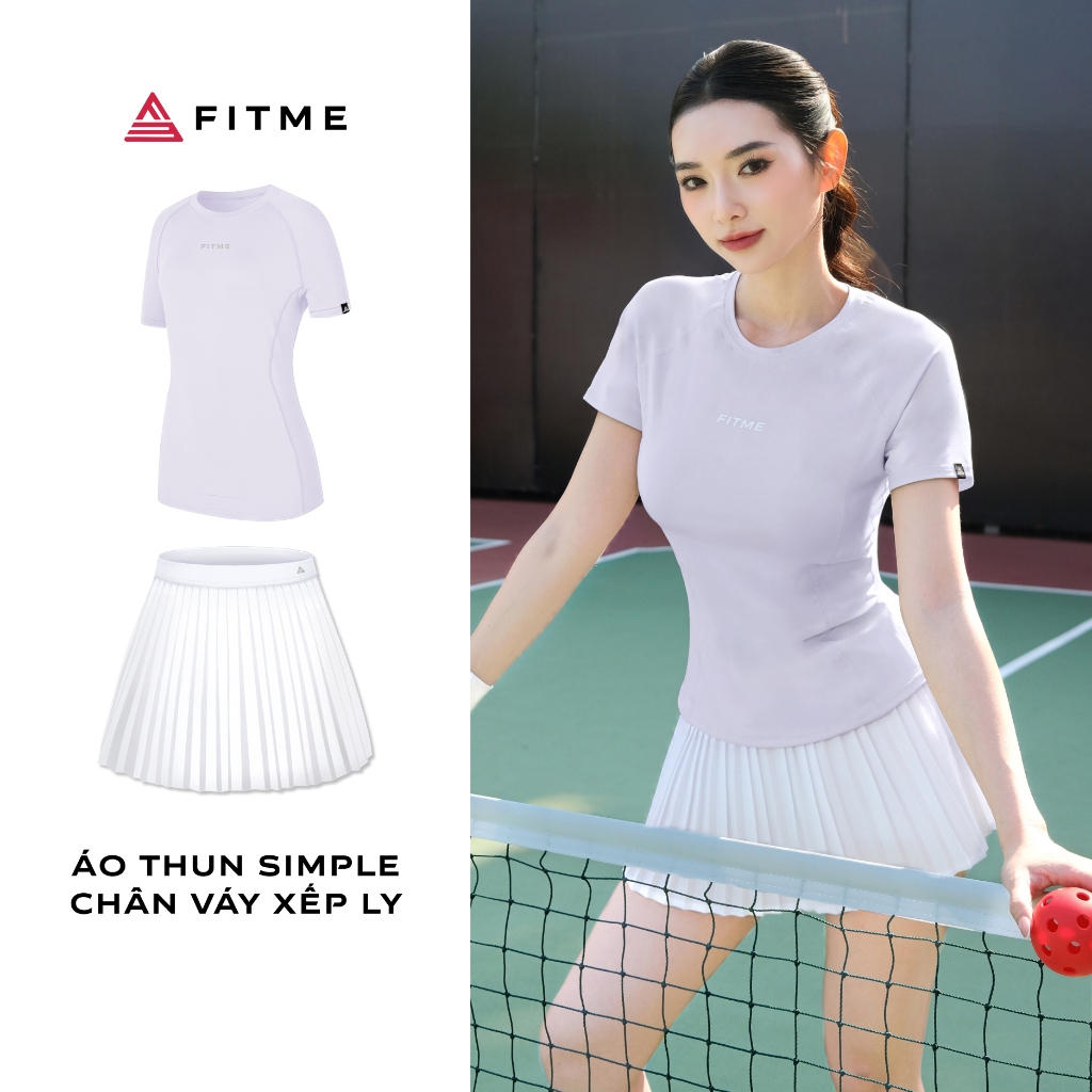 Fitme Womens Pickleball, แบดมินตัน, ชุดเทนนิส, เสื้อกีฬา Sigma Pastel Purple, ไดนามิกกระโปรงจีบสีขาว VXLN01