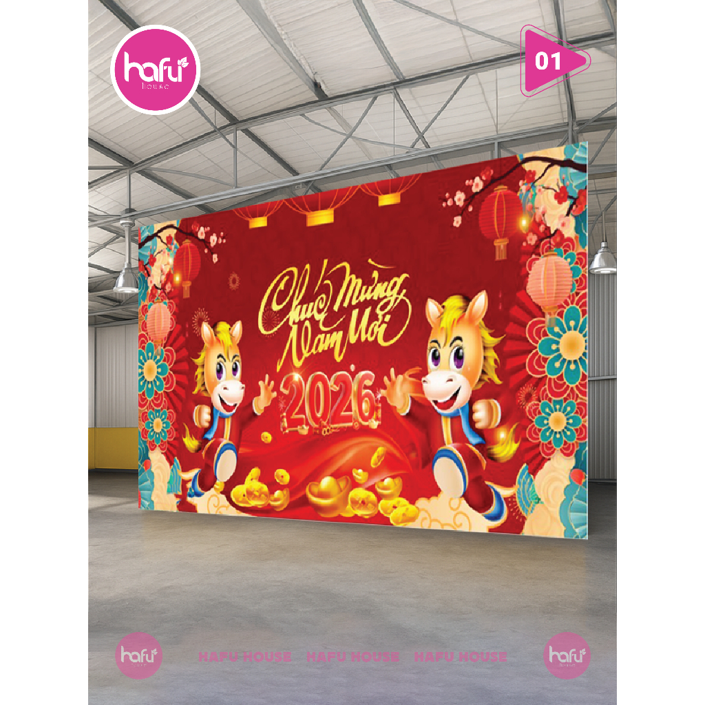 TET PHOTO BACKGROUND, HAPPY NEW YEAR, YEAR END PARTY PRINTED ON DEMAND_ READY MODEL_HAFU HOUSE DESIG