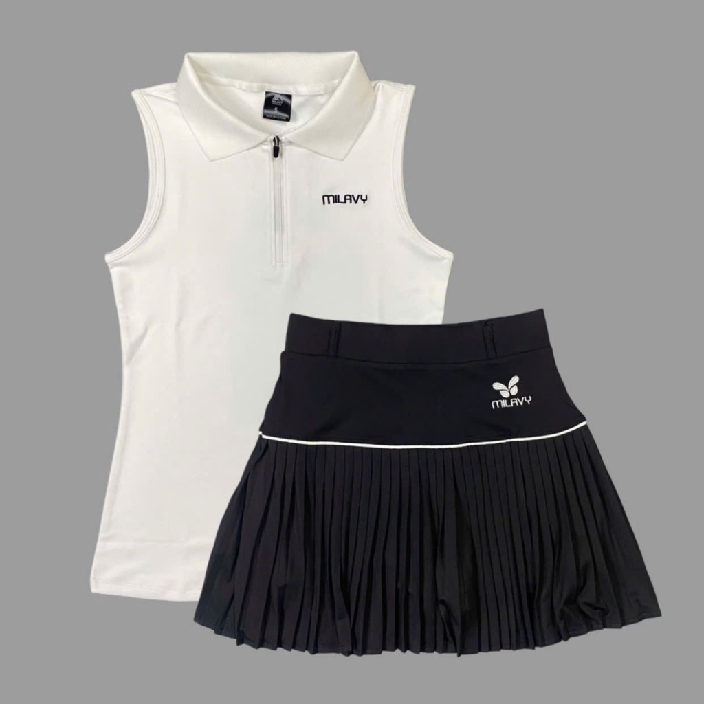 VML10 กระโปรงกีฬาจับจีบพร้อม AML10 MILAVY เสื้อกล้ามคอเต่าสําหรับ Pickleball, แบดมินตัน, เทนนิส