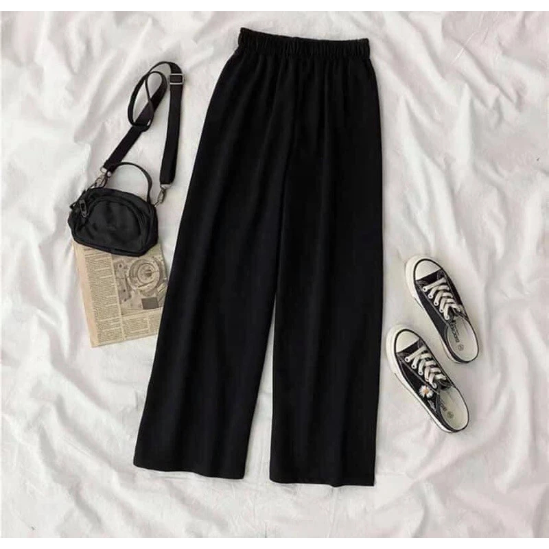 [Painn] กางเกงขากว้างเชื่อม umi สีดําสําหรับผู้หญิง