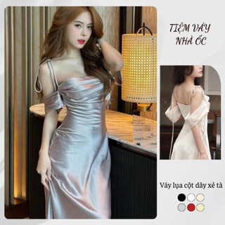 Váy Nữ Lụa Dự Tiệc Dáng Dài Trễ Vai NV636 Váy Lụa Cột Dây Xẻ Tà Siêu Tôn Dáng