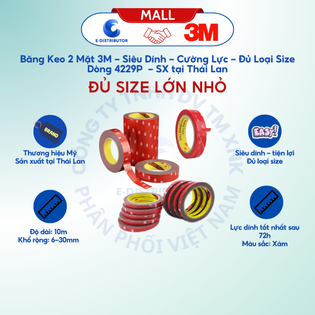 เทปสองหน้า 3M Series 4229P - Made in Thailand ทุกขนาด เหนียวสุดๆ - สินค้าของแท้