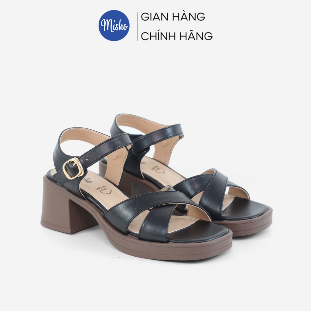 Misho Double Toe Square Sole Sandal Solid รองเท้าส้นสูงเบาะนุ่มไม่มีเท้าความเมื่อยล้าสํานักงานแฟชั่น
