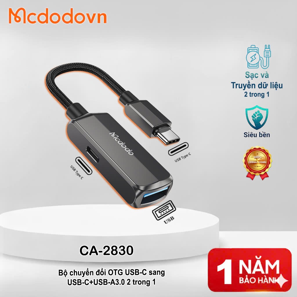 Mcdodo CA-2830 อะแดปเตอร์ OTG USB-C to USB-C + USB-A 3.0 – รองรับการชาร์จเร็ว 60W PD, การถ่ายโอนข้อม