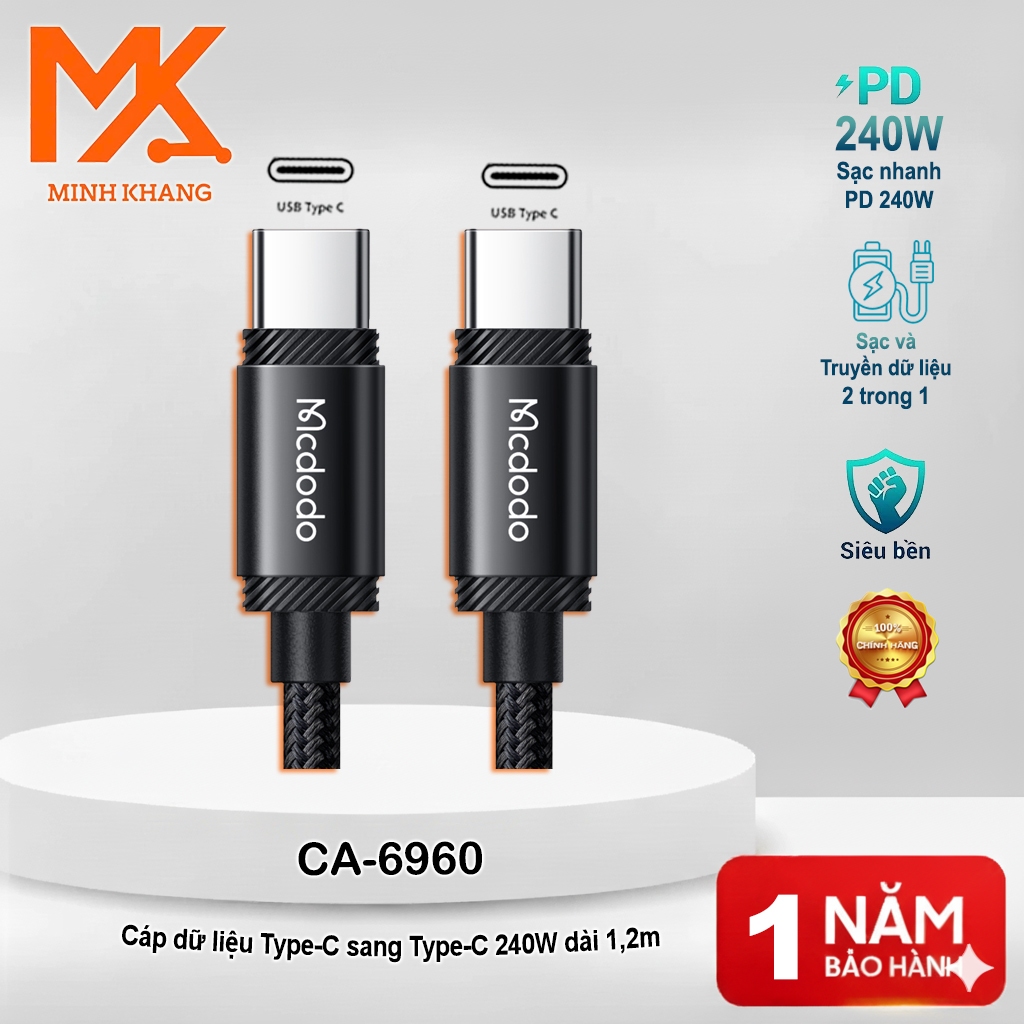 Mcdodo CA-3680/CA-3681 Type-C to Type-C 240W สายชาร์จเร็วสุด – รองรับ PD 3.1, Data Transfer, ความยาว