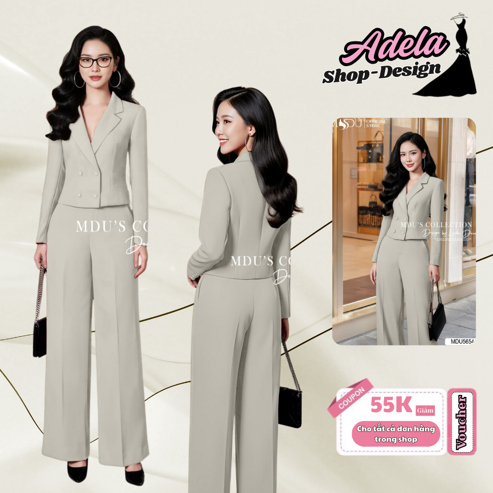 ADELA DESIGN ชุดเสื้อกั๊กทําจากมะม่วงอิตาลีคุณภาพสูงพร้อมแขนยาวและกางเกงทรงตรงที่สะดวกสบาย MDU5654