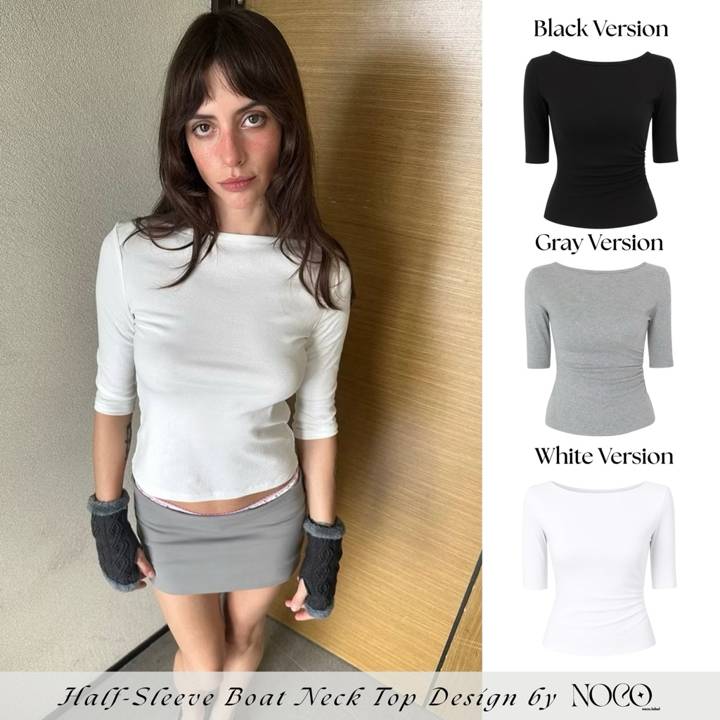 Helen Top - เสื้อยืดแขนครึ่งคอเรือและเอว by noco.label วัสดุ Soft Borib สไตล์มินิมัลพื้นฐาน