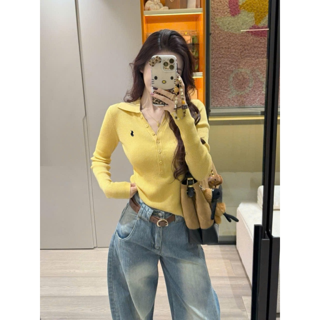 WGWE7907 - เสื้อ mongtogi เสื้อสเวตเตอร์บางคอปกให้เข้ากับหุ่น QCC 2025