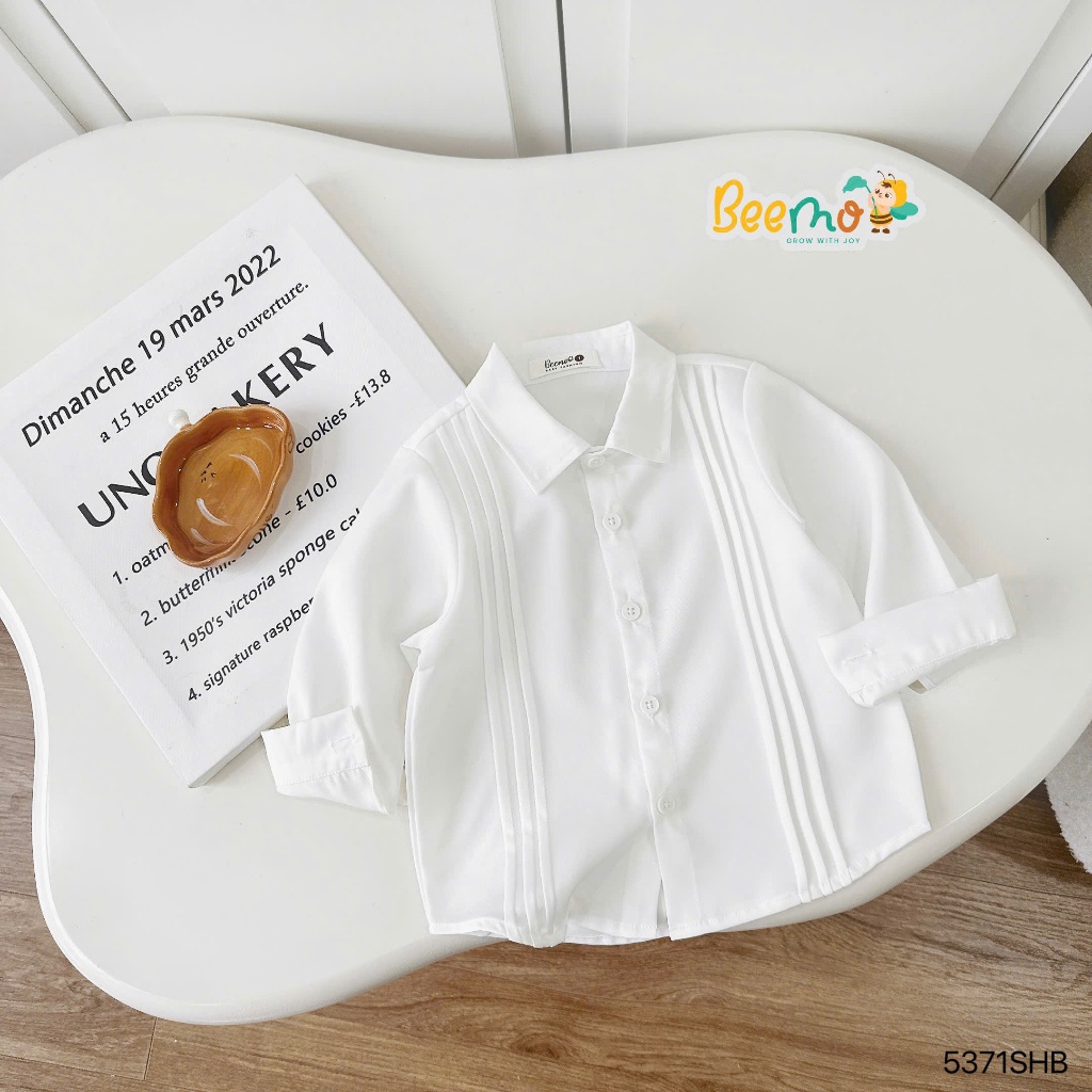 เสื้อคอปกเด็กชายเยอรมัน(ไม่ผูกให้)เสื้อพลีทแขนยาว บีโม่ สําหรับเด็กผู้ชายใส่ไปโรงเรียนหรือออกไปข้างน